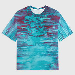 Мужская футболка оверсайз Светло-синие и красные краски