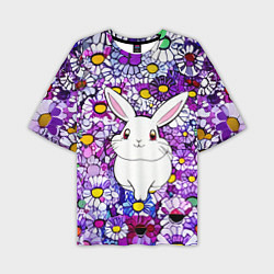 Мужская футболка оверсайз Веселый кролик в цветах