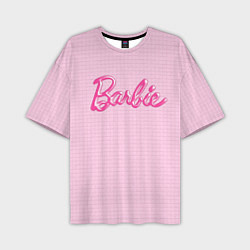 Мужская футболка оверсайз Барби - логотип на клетчатом фоне