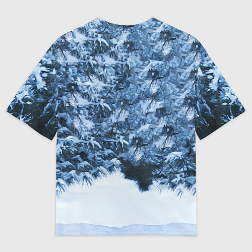 Мужская футболка оверсайз Новогодняя ёлка в лесу / 3D-принт – фото 2