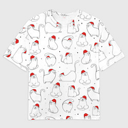 Мужская футболка оверсайз Паттерн новогодний котик