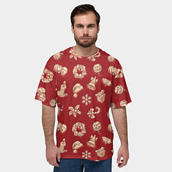 Футболка оверсайз мужская Новогоднее настроение: красно-молочный, цвет: 3D-принт — фото 2