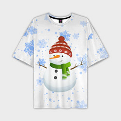 Мужская футболка оверсайз Снеговик со снежинками