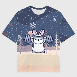 Футболка оверсайз мужская Зайчонок со штангой, цвет: 3D-принт