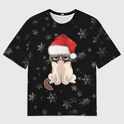 Мужская футболка оверсайз Грустный кот новый год