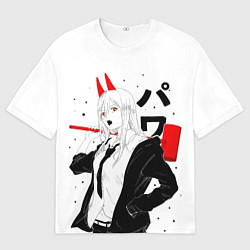 Мужская футболка оверсайз Пауэр на белом фоне