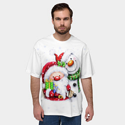 Футболка оверсайз мужская Дед Мороз и снеговик с подарками, цвет: 3D-принт — фото 2