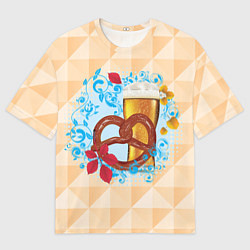 Футболка оверсайз мужская Брецель с пивом и красными листьями, цвет: 3D-принт