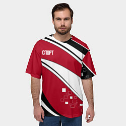 Футболка оверсайз мужская Красно черная абстракция на белом спорт, цвет: 3D-принт — фото 2