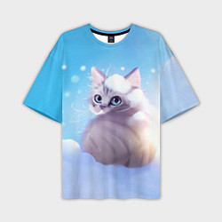 Мужская футболка оверсайз Заснеженный котик