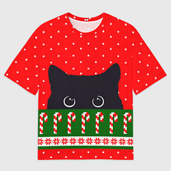 Мужская футболка оверсайз Котик: новогодний свитер