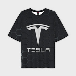Мужская футболка оверсайз Tesla логотип - матовое стекло