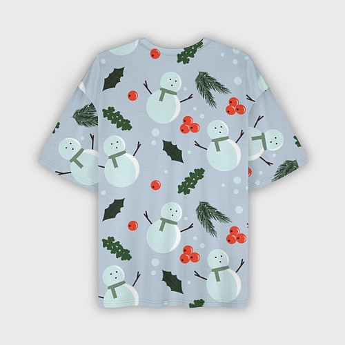 Мужская футболка оверсайз Снеговики и ягодки / 3D-принт – фото 2