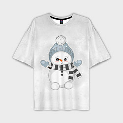 Мужская футболка оверсайз Милый снеговик и снежинки