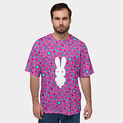 Футболка оверсайз мужская Белый кролик на розовом - символ 2023, цвет: 3D-принт — фото 2