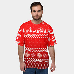 Футболка оверсайз мужская Узор с оленями и ёлками, цвет: 3D-принт — фото 2