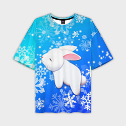 Мужская футболка оверсайз Милый кролик в снежинках