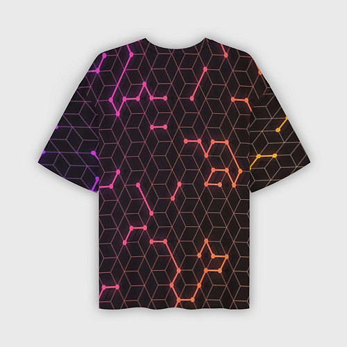 Мужская футболка оверсайз Соник и неоновый геометрический фон / 3D-принт – фото 2