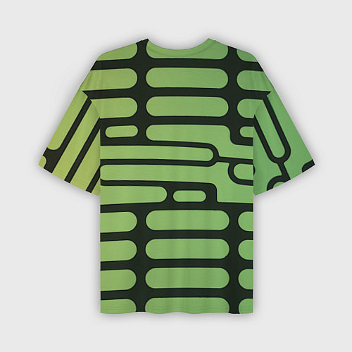 Мужская футболка оверсайз Зелёный прямоугольный паттерн на чёрном фоне / 3D-принт – фото 2