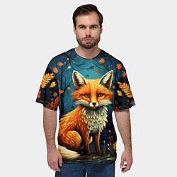 Футболка оверсайз мужская Лиса в Folk Art стиле, цвет: 3D-принт — фото 2