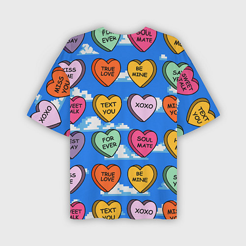 Мужская футболка оверсайз Валентинки конфетки сердечки с посланиями / 3D-принт – фото 2