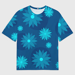 Футболка оверсайз мужская Узор из синих цветов, цвет: 3D-принт