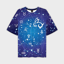 Мужская футболка оверсайз Кролик символ 2023 на карте звездного неба