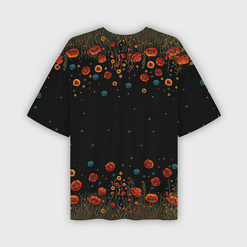 Мужская футболка оверсайз Череп украшенный цветущими маками / 3D-принт – фото 2