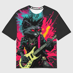 Футболка оверсайз мужская Rocker Cat on a dark background - C-Cats collectio, цвет: 3D-принт