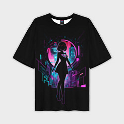 Мужская футболка оверсайз Silhouette of a cute anime girl