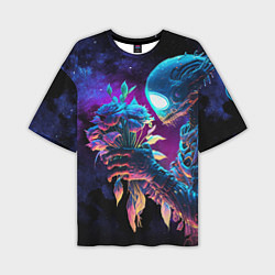 Мужская футболка оверсайз Инопланетянин с неоновыми цветами