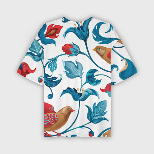 Мужская футболка оверсайз Узоры и птицы / 3D-принт – фото 2