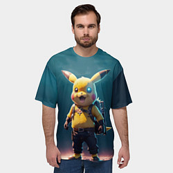 Футболка оверсайз мужская Пикачу в стиле стимпанка нейросети, цвет: 3D-принт — фото 2