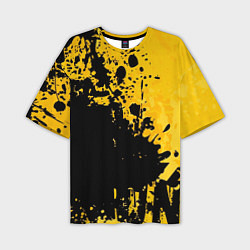 Мужская футболка оверсайз Пятна черной краски на желтом фоне