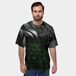 Футболка оверсайз мужская Черные плиты и зеленая сетка, цвет: 3D-принт — фото 2