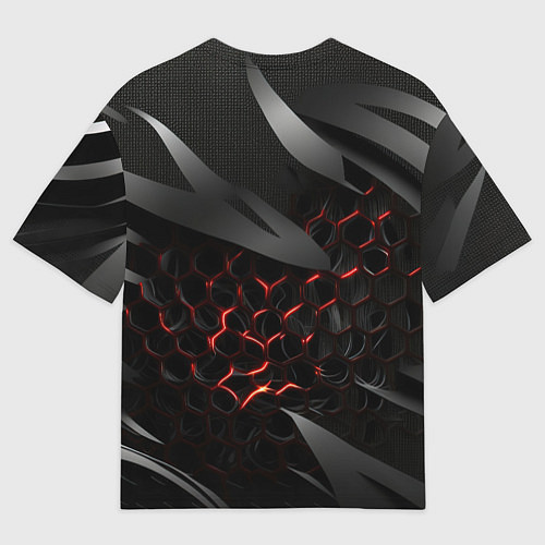 Мужская футболка оверсайз Black and red abstract / 3D-принт – фото 2