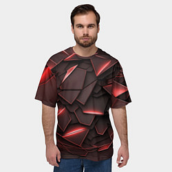 Футболка оверсайз мужская Красные элементы с неоновым свечением, цвет: 3D-принт — фото 2