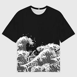 Футболка оверсайз мужская Японские волны на темном фоне, цвет: 3D-принт