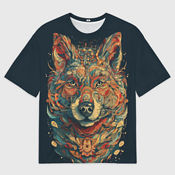 Мужская футболка оверсайз Красивый волк в узорах