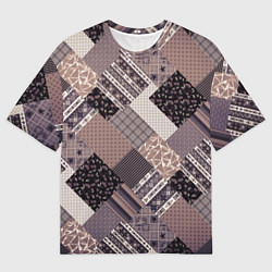 Мужская футболка оверсайз Коричневый узор в стиле фолк-пэчворк
