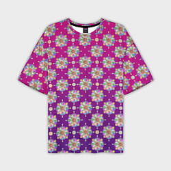 Мужская футболка оверсайз Абстрактные разноцветные узоры на пурпурно-фиолето