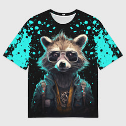 Мужская футболка оверсайз Енот в стиле киберпанк