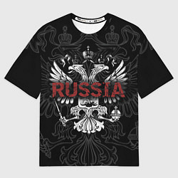 Мужская футболка оверсайз Герб России с надписью Russia