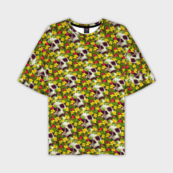Мужская футболка оверсайз Черепа в луговых цветах