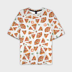 Футболка оверсайз мужская Кусочки пиццы - паттерн на белом, цвет: 3D-принт