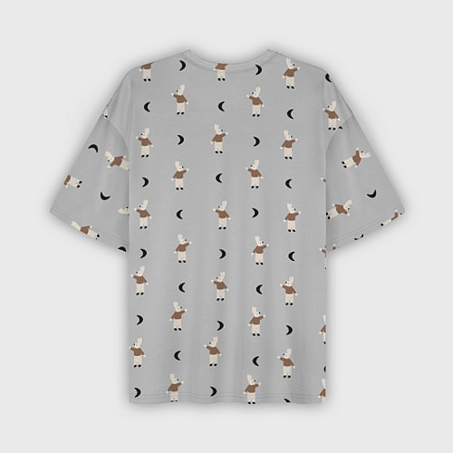 Мужская футболка оверсайз Зайка и луна - паттерн серый / 3D-принт – фото 2
