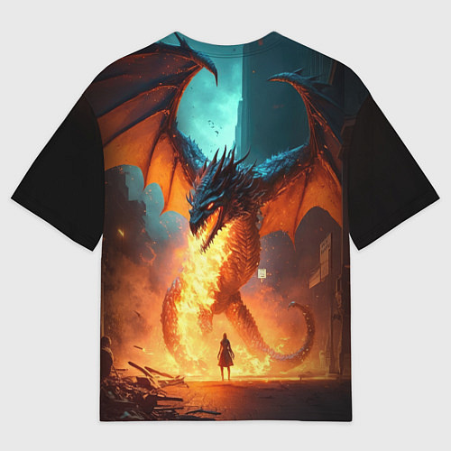Мужская футболка оверсайз Огненный дракон и рыцарь / 3D-принт – фото 2