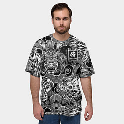 Футболка оверсайз мужская Татуировки самурая, цвет: 3D-принт — фото 2