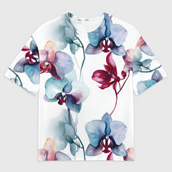 Мужская футболка оверсайз Голубая орхидея акварель - паттерн