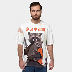 Футболка оверсайз мужская Аниме Енот и Кот, цвет: 3D-принт — фото 2